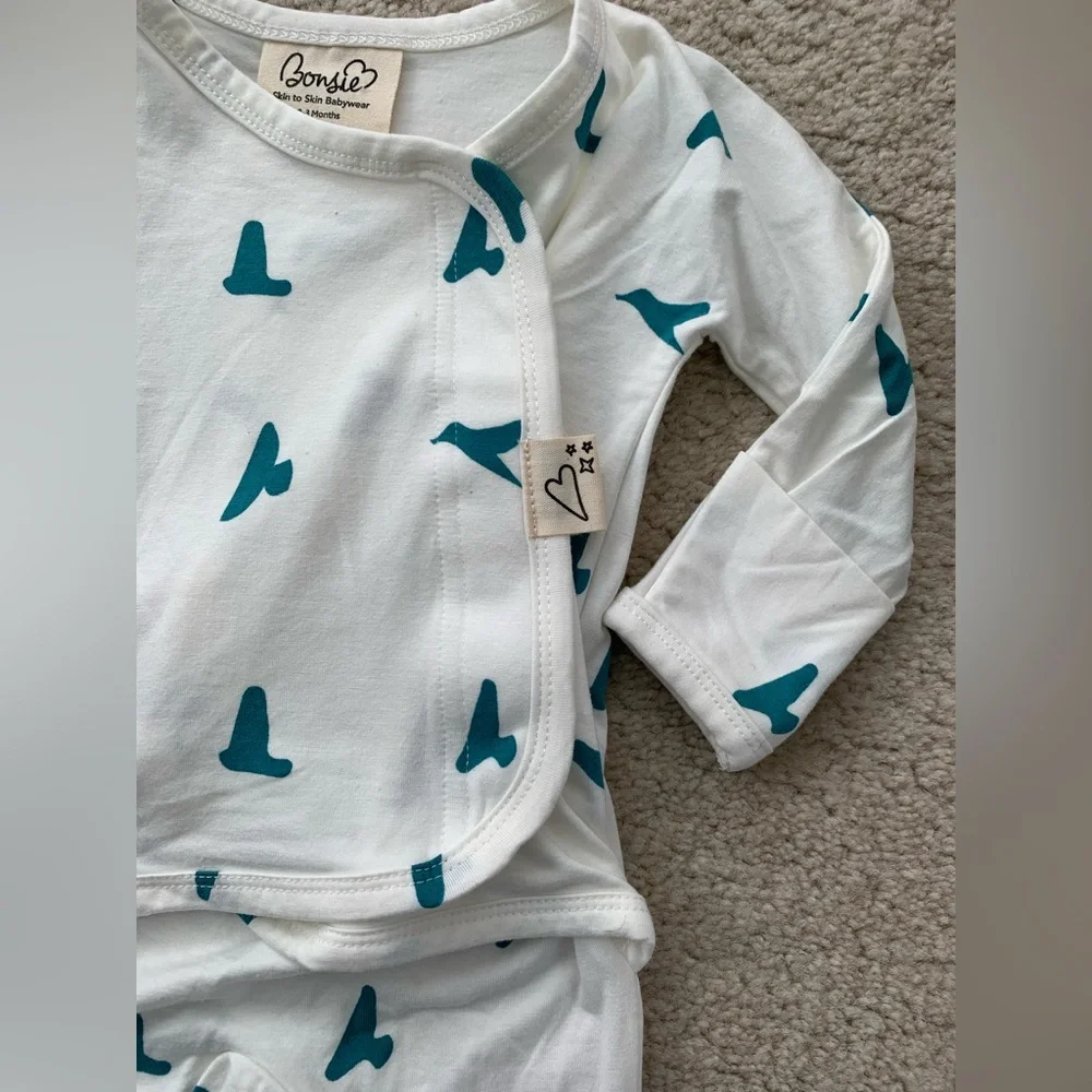 Baby Footed Pajamas with Teal Print - Cozy Cotton Sleepwear for skin to skin